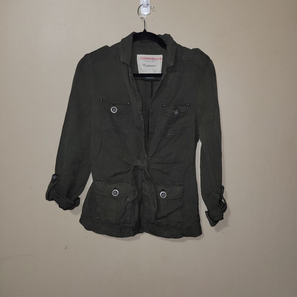 Cartonnier Jacket Womens 8 Safari Military Utility Snap Outdoor Linen Blend Fade
